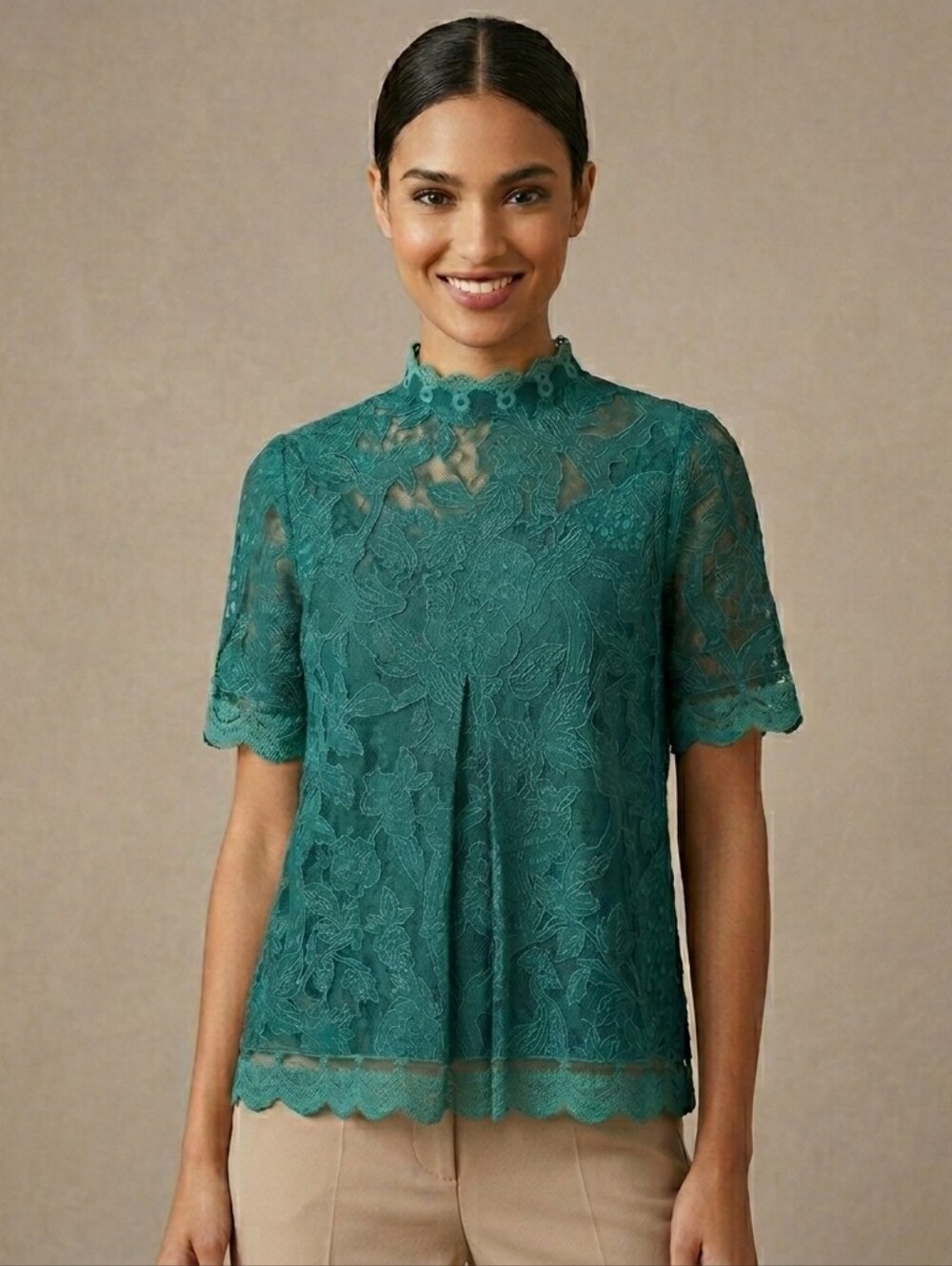 Anthropologie HD in Paris Women's Lace Meadows Blouse - Teal Blue Floral Size 4